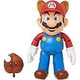Super Mario Collectible Raccoon Mario 4" Poseable Articulated Action Figure with Leaf Accessory, Perfect for Kids & Collectors Alike! for Ages 3+