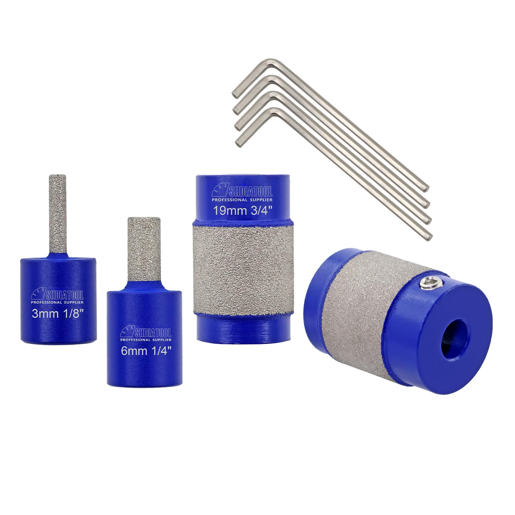 SHDIATOOL Diamond Glass Grinder Bits for Stained Glass, Grinding Wheel (4 Pieces,3mm 6mm 19mm 25mm)