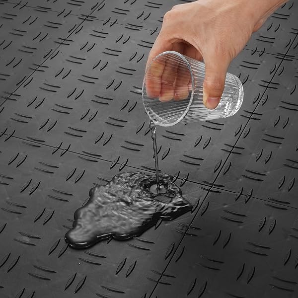 VEVOR GARAGE FLOOR TILES 12 X 12 X 0.53 INCH, INTERLOCKING DESIGN EASE OF INSTALLATION DOUBLE-SIDED TEXTURE NON-SLIP STURDINESS, FOR GARAGES, BASEMENTS, REPAIR SHOPS, BLACK, 25 PACK
