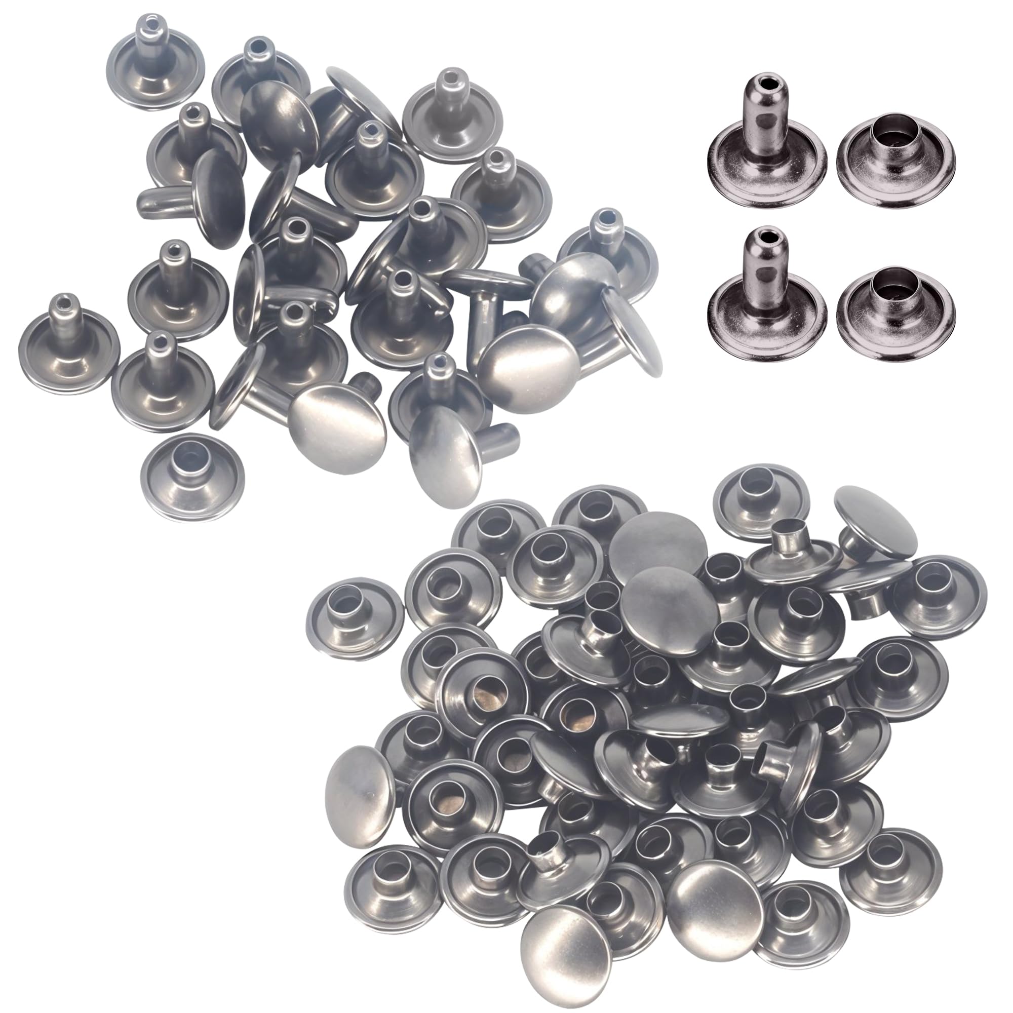 WedDecor Double Cap Leather Rivets 9mm Snap Fastener Tubular Metal Press Stud Rivets for Fabric, Bag Making, DIY Leather Craft, Cloth Repairing, Shoe Decoration, Gunmetal, 100pcs