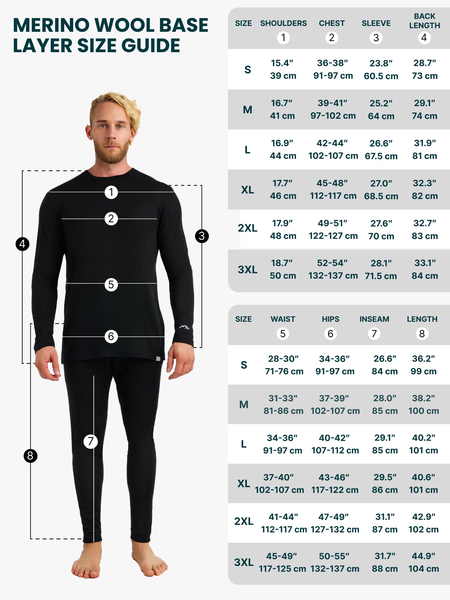 Merino.tech Merino Wool Base Layer Mens Set - Heavyweight, Midweight, Lite Merino Wool Thermal Underwear For Men Top, Bottom
