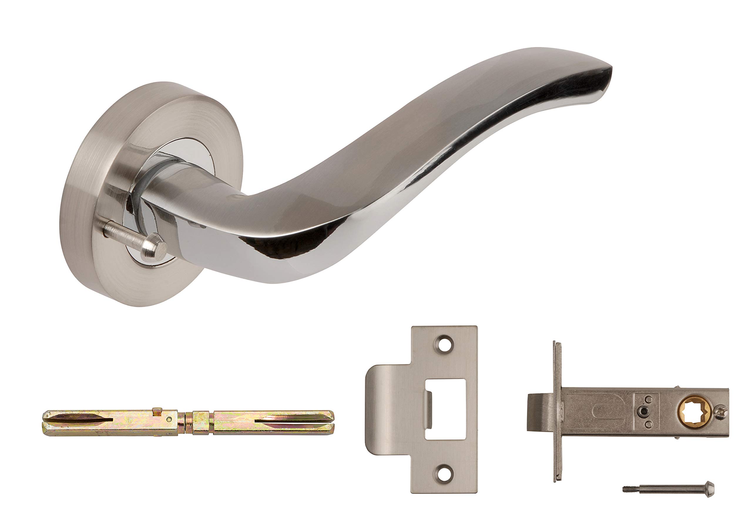 Arc Lever On Round Rose & Push Button Privacy Latch - SNP/PCP