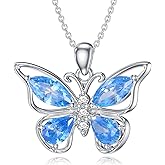 LONAGO Butterfly Necklaces for Women 925 Sterling Silver Dainty Blue Butterfly Pendant Jewelry for Mother's Day Birthday Gifts