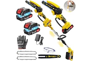 Dnveey Cordless Pole Saw Electric Tree Trimmer, 2-in-1 Polesaw & Mini Chainsaw with Extension, Includes 2x21V Batteries & Complete Kit for Pruning & Limbing (DHS4088)