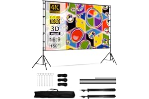 F FREEQUEEN LOVE LIFE Projector Screen with Stand, 150 Inch Outdoor Movie Screen, Wrinkle Free 16:9 4K Rear Front Projection Screen with Portable Storage Bag Thicker Support Rods, Easy to Set up for Backyard Home Theater