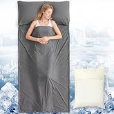 87 x 41 Cooling Fabric Sleeping Bag Liner for Adult with Spandex Stretch | Ultralight Travel Sleep Sack Sheet for Summer, Camping, Backpacking, Hotels, Includes Compact Storage Bag, Breathable