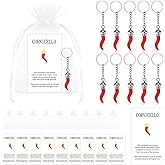 AIOMOB 10 Set Italian Red Horn Keychain Gift Chili Pepper Charm Italy Collection Horn with Silver Chain Protection Amulet Cards Gift Bag for Rear View Mirror Italian Car Accessories