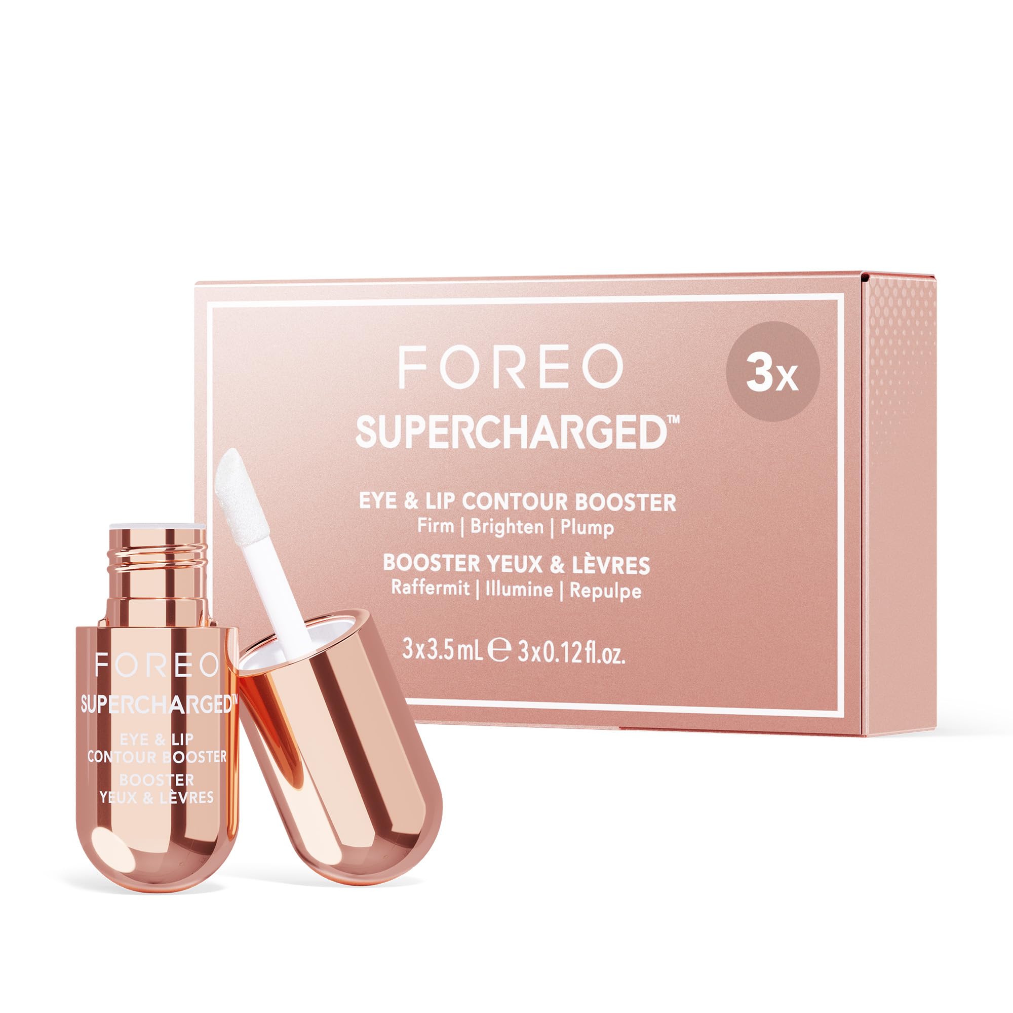FOREO SUPERCHARGED Eye & Lip Contour Booster, Conductive Gel, Niacinamide, Beauty & Anti Aging Serum, Travel Size Face Care & Microcurrent Serum, 3 x 3.5 mL Capsules