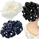 Jaczora 2 PCS Chiffon Silk Hair Clip, Large Pearl Hair Clip with Bows, Hair Accessories for Women Girls
