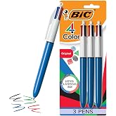 BIC 4-Color Original Retractable Ballpoint Pen, 1.0 mm Medium, 3-Count Pack | Assorted Ink Colors, Comfortable Wide Barrel, Long-Lasting Ink, Medium Point, Ideal for School, Office, Or Home