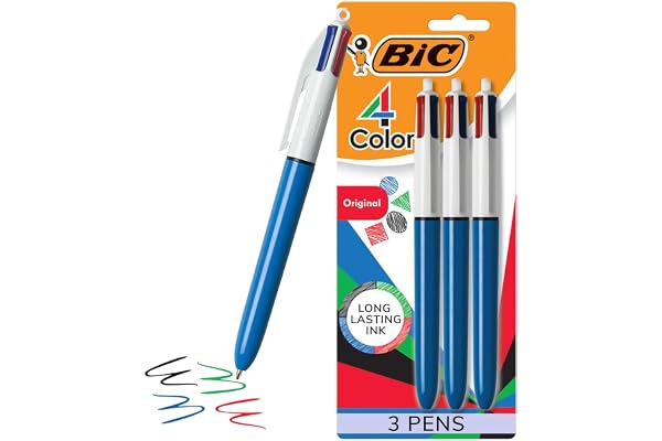 BIC 4-Color Retractable Ballpoint Pen, Medium Point (1.0 mm), School Supplies for Students and Teachers, 3-Count Pack in Asso