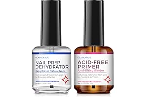 Glamonade Nail Prep Dehydrator and Primer: Natural Dehydrate for Acrylic and Gel Nail Polish, Acid Free Primer for Powder & UV Gels Fast Dry Professional Bond Nail Supplies 15ml Gift Box Set