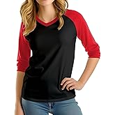Decrum 3/4 Length Sleeve Womens Tops - V Neck Raglan Sleeves Trendy Fashion Baseball Shirt Women