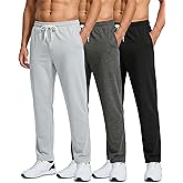 Real Essentials 3 Pack: Men's French Terry Open Bottom Sweatpants - Casual Lounge Comfort Gym with Pockets