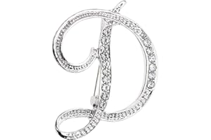 PPhtony 26 Letter Brooch Pins Small Silver Metal Rhinestone Crystal Initial A~Z Alphabet Brooch Lapel Pins for Men Women Girls Boys Birthday Christmas Wedding Gift
