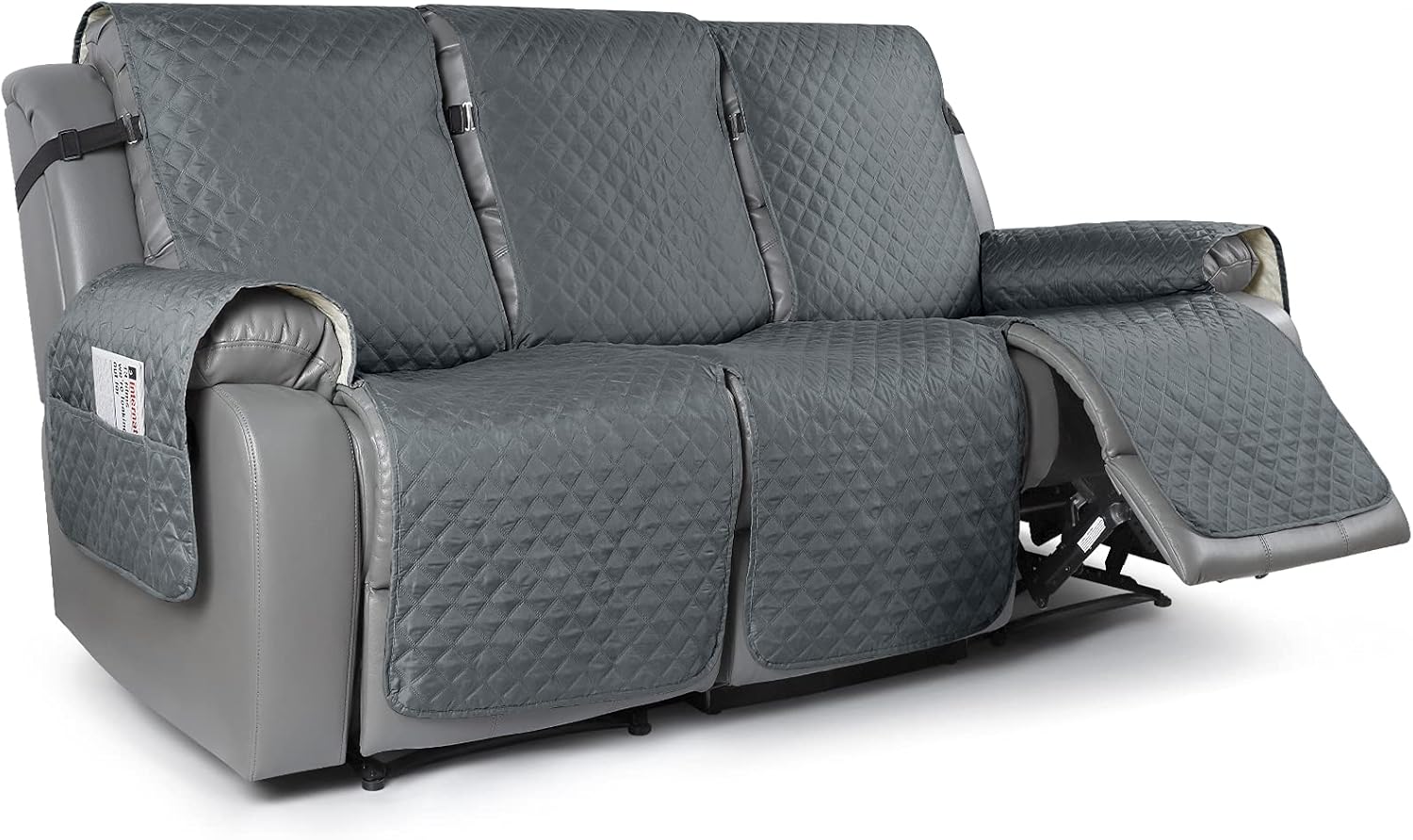 Slipcovers - TAOCOCO Anti-Slip Recliner Sofa Cover Couch Covers for Leather Recliner Sofa, Pet Cover for Recliner Sofa, Washable Reclining Furniture Protector with Elastic Straps(3 Seater, Dark Grey)