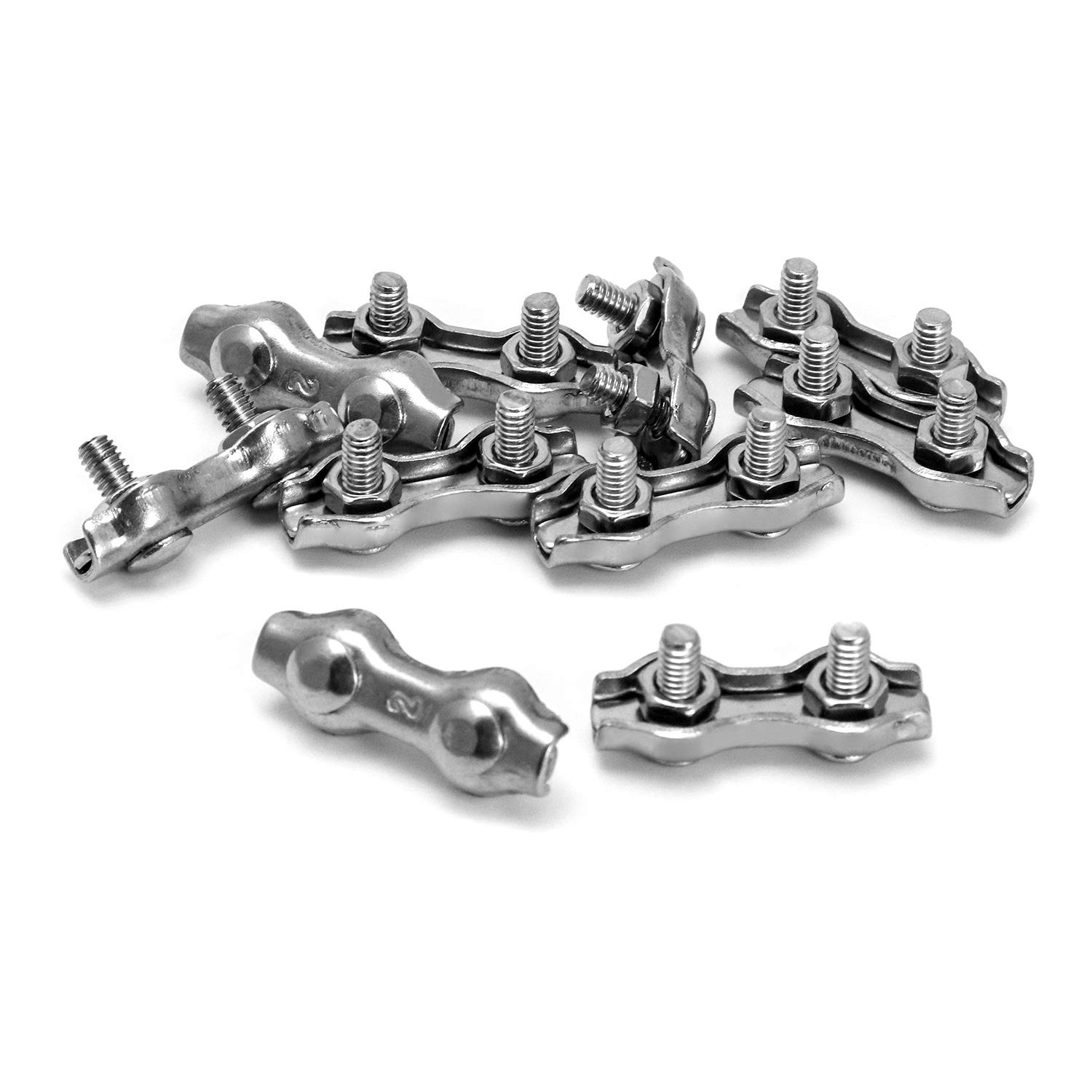 QWORK® M2 Duplex Wire Clamp, 304 Stainless Steel Wire Rope Clip Cable Clamp for 1 mm- 1,5 mm Wire Ropes, 10 Pcs