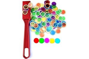 Dacefloy Magnetic Wands and Bingo Chips Set Magnet Wand 100 Multicolour Metal Ringed Discs Science STEM Kit Learning Accessories Family Game Night Tokens