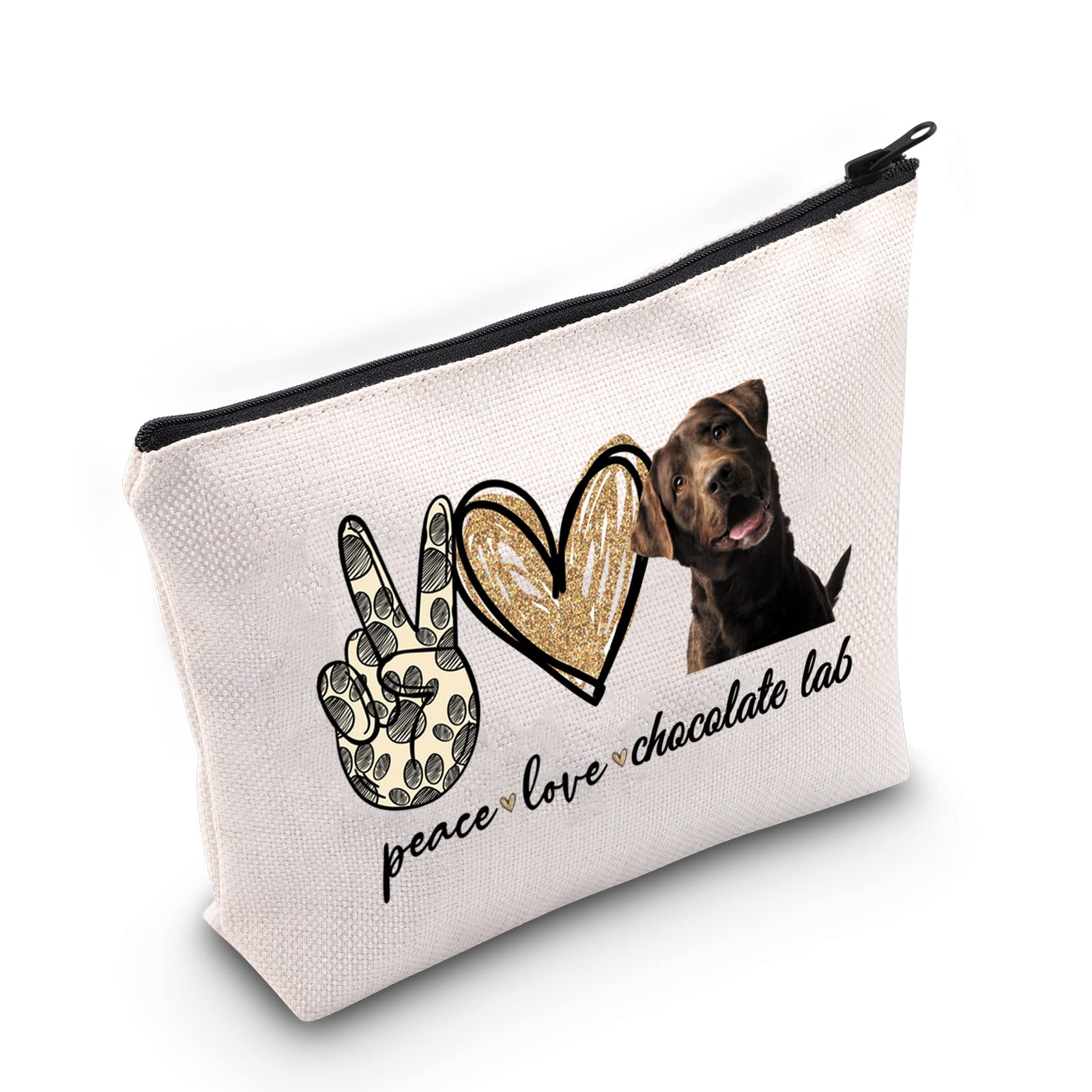 LEVLO Cosmetic Make Up Bag Make Up Zipper Pouch Bag For Dog Lover (Peace Lab), Peace Chocolate Lab, Cosmetic Bag