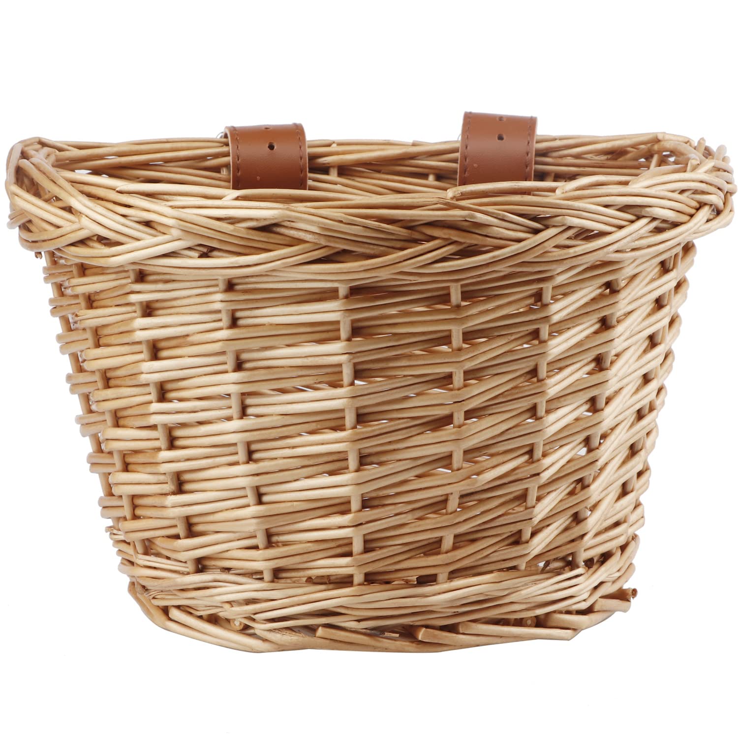 AVASTA Wicker Children's Bicycle Basket for 12, 14, 16 Inch Girls' Bikes, Scooters, Tricycles, Children's Bicycle Accessories, Comes with Leather Straps, Honey Yellow, Size XS