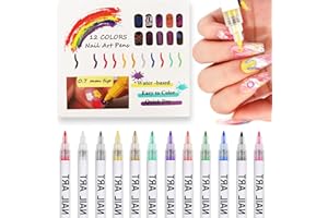 GORVALIN 12 Colors Nail Art Pens Set - Quick-Drying Water-based 3D Nail Markers for Acrylic Nail Painting Dotting Liner Designs - Perfect for Home & Salon Nail DIY