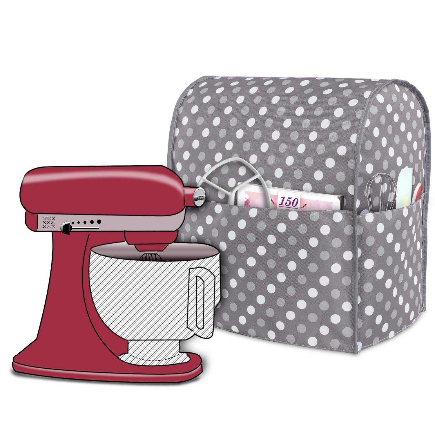 Luxja Dust Cover for KitchenAid Pastry Processor and Additional Accessories (Suitable for 4.3 Litre and 4.8 Litre KitchenAid Dough Processor), Grey Dots