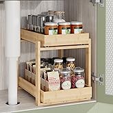 APRTAT 2 Pack Under Sink Organizer, Bamboo Wooden 2-Tier Pull-Out Storage with Sliding Drawers for Kitchen and Bathroom Cabinets, Easy Installation (Natural, 1 pack)