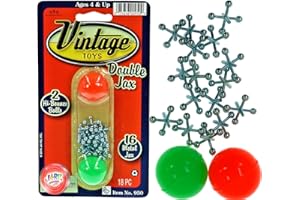 JA-RU Vintage Toys Double Metal Jacks Set (1 Pack) w/ 16 Jax & 2 Bouncy Balls. Classic Mini Game for Kids. Bulk Party Favors, Pinata Filler, Birthday Stocking Stuffers. Cat Toy 950-1B