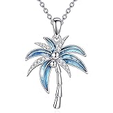JERWLI Sterling Silver S925 Rose/Sunflower/Palm Tree/Mushroom/Strawberry Necklace Plant Jewelry Gifts for Women Christmas Gift