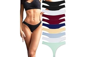 FINETOO 10 Pack Cotton Thongs for Women Breathable Low Rise Bikini Lady Panties Womens Underwear Sexy S-XL