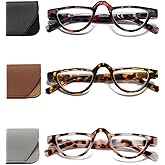 Hubeye 3 Pairs Plastic Retro Half Moon Frame Reading Glasses Lightweight Spring Hinge Women and Men Reader Broken flower/leopard print/white tortoiseshell +3.0