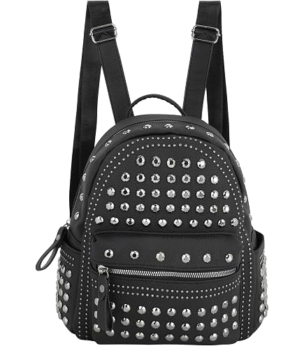 Hyuyikuwol Casual Rhinestone Mini Backpack Gothic Daypack Purse Studded Faux Leather Small Travel for Women Ladies, Silver : Clothing, Shoes & Jewelry