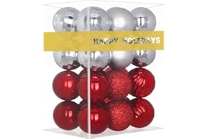 GameXcel 24Pcs Christmas Balls Ornaments for Xmas Tree - Shatterproof Christmas Tree Decorations Medium Hanging Ball Silver & Red 2.5 Inch x 24 Pack