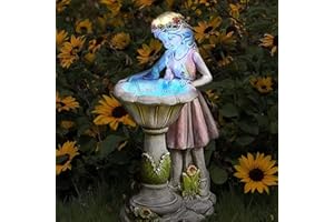 Fairy Garden Statue Outdoor Decoration, Waterproof Resin Solar Light Garden Angel Statue, Garden Art Sculpture Decoration for