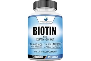 American Standard Supplements Biotin 20,000mcg with Keratin, Coconut Powder and Zinc, Biotin Supplement for Women and Men,120 Veggie Capsules, 120 Day Supply