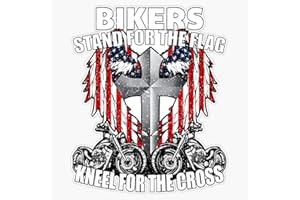 HOF Trading Bikers Stand for The Flag, Kneel for The Cross Vinyl Sticker Waterproof Decal Laptop Wall Window Bumper Sticker 5"