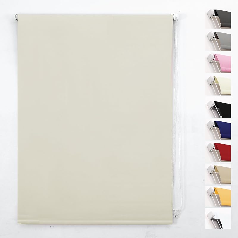 Funky Gadgets Cream Roller Blinds 60x210cm Thermal Blackout Easy Fit