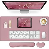 Meetcolor Mouse Pad and Keyboard Wrist Rest, 3-in-1 Large Keyboard and Mouse Pad Set, Ergonomic Wrist Rest for Computer Keyboards, Non-Slip Desk Mat Protector for Women (Purple Pink, 31.5" X 15.7")