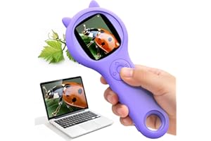 ASHFLY Magnifying Glass for Kids, 2.0 Inch HD Screen Handheld Microscope with 3 Levels Adjustable LED Lights, Bug Catcher Toys for Toddlers STEM Birthday Gift for Age 3-5,6-12 Boys & Girls - Purple