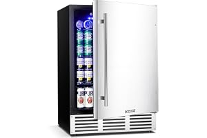 EUHOMY 24 Inch Beverage Refrigerator, Undercounter Beverage Fridge 180 Can with Stainless Steel Door for Home Patio, Beverage Cooler Built-in or Freestanding, outdoor refrigerator for Soda Beer Wine