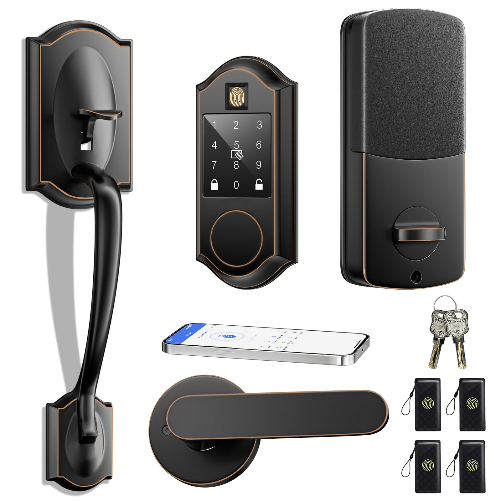 Photo 1 of Fingerprint Smart Locks for Front Door with Handle Set, Keyless Entry Door Lock, Front Door Lock Set, App Control, Touchscreen Keypad Deadbolt, Auto Lock, Oil Rubbed Bronze