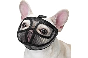 OHCOZZY Short Snout Dog Muzzle, Soft Mesh French Bulldog Muzzle with Enlarged Eye Hole to Prevent Eating Biting Licking(S,Black)