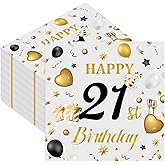 50pcs 21st Birthday Paper Napkins, Premium Grey and Gold Happy Birthday Napkins Disposable Luncheon Cocktail Party Paper Beverage Napkin for Anniversary Birthday's Party Decorations, 13 x 13 Inches
