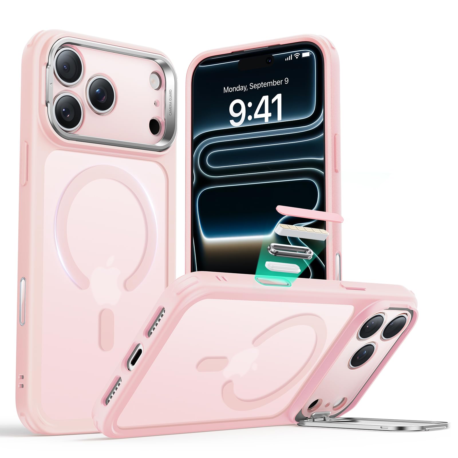 Photo 1 of ESR for iPhone 17 Pro Max Case with Stand, Camera Control Cover Compatible with MagSafe, Military-Grade Drop Protection Magnetic Phone Case, Scratch-Resistant Back Cover,Frosted Bubblegum Pink