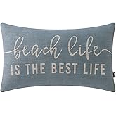 TRENDIN Beach Throw Pillow Covers 20x12 inch Beach Life is The Best Life Lumbar Pillowcase Vintage Nautical Decorations Linen Cushion Cover for Sofa Couch PL662TR