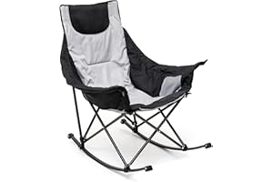 SUNNYFEEL Oversized Rocking Camping Chair, Fully Padded Patio Chair with Side Pocket, High Back Portable Lawn Recliner with Headrest, Outdoor Camp Rocker Chairs for Adults Heavy Duty 300 LBS