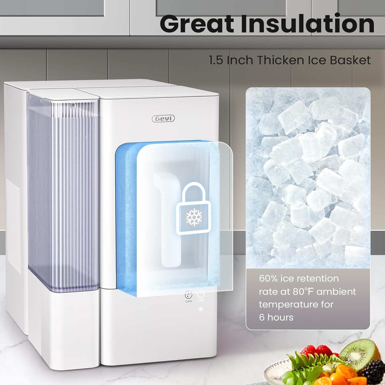 Gevi Adella Gemi Nugget Ice Maker Countertop, Chewable Pellet Ice Machine with Portable Ice Basket Large Side Tank Self-Cleaning for Home Kitchen Office Party