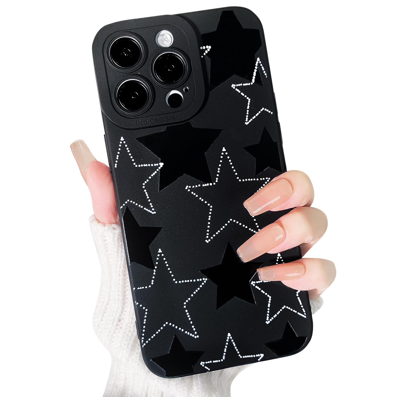 Photo 1 of Lovmooful Compatible for iPhone 16 Pro Case Cute Cool Star Black Design for Girls Women Soft TPU Shockproof Protective Girly for iPhone 16 Pro-Black&White Star