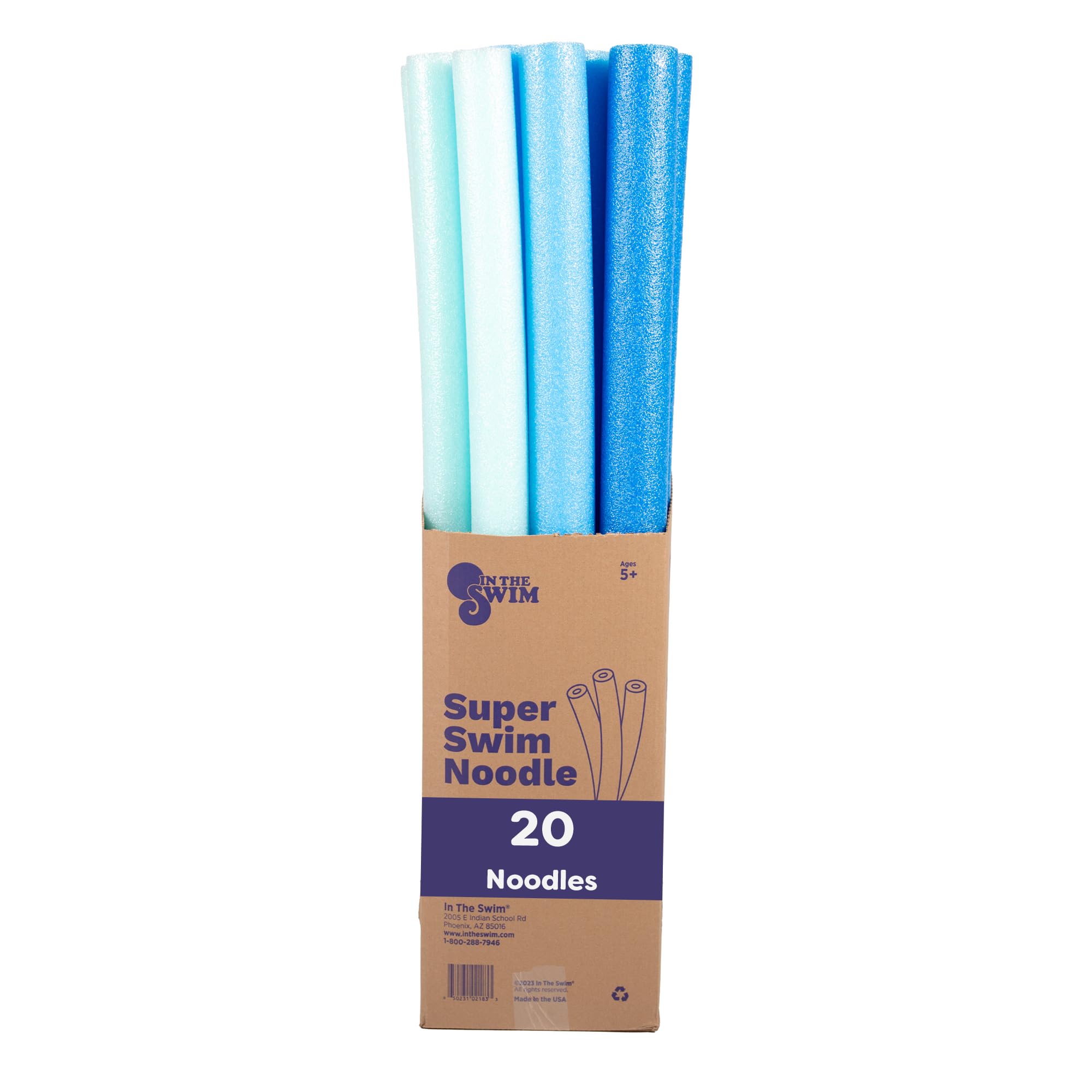 In The Swim 20-Pack, 3-Inch Diameter Jumbo Pool Noodles – Soft Large Foam Noodles for Extra Buoyancy - Floating Training Device, Exercise Aid, Pool Toy - 50 Inches Long - 3 Shades of Blue