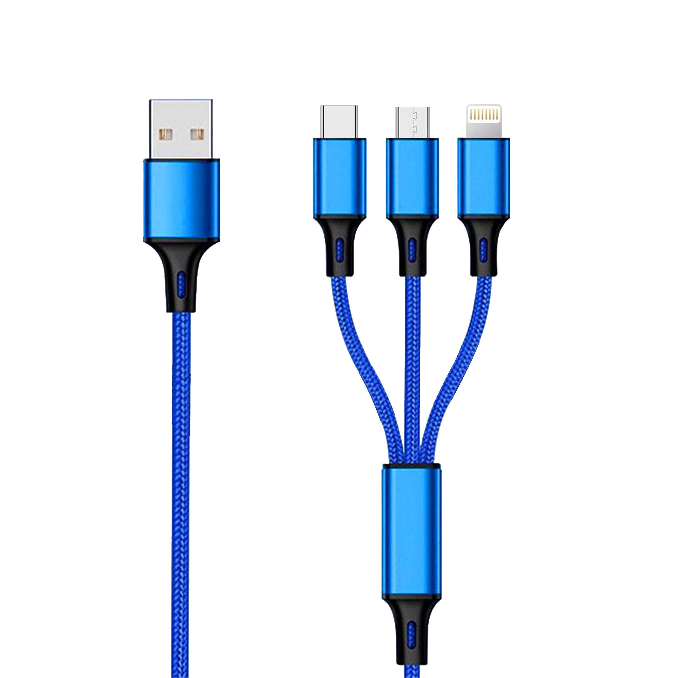 2GO In 1 USB Charging Cable – Blue – 150 cm for Micro USB & Apple 8-Pin & USB Type-C
